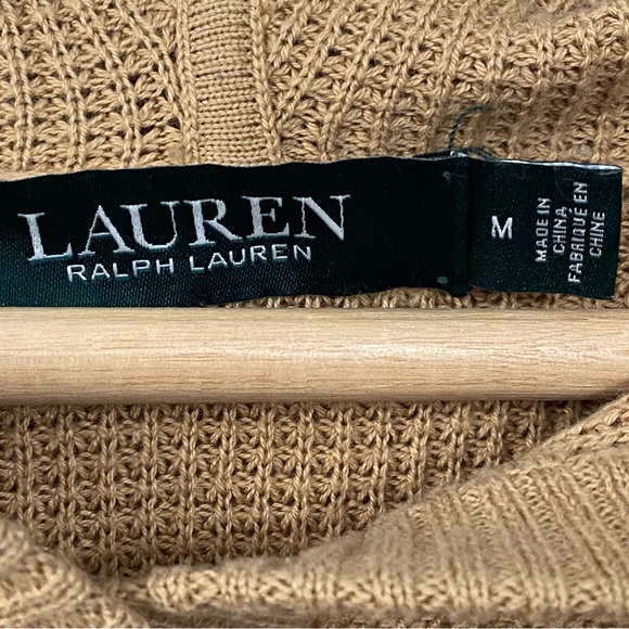 Lauren Ralph Lauren Long Sleeve Waffle Knit Hoodie Women's Size Medium Tan Camel - Picture 3 of 10